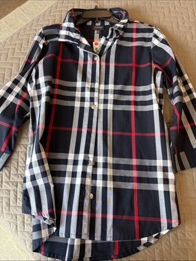 Toofan Black Plaid Button-Down tunic shirt with Red and white Accents